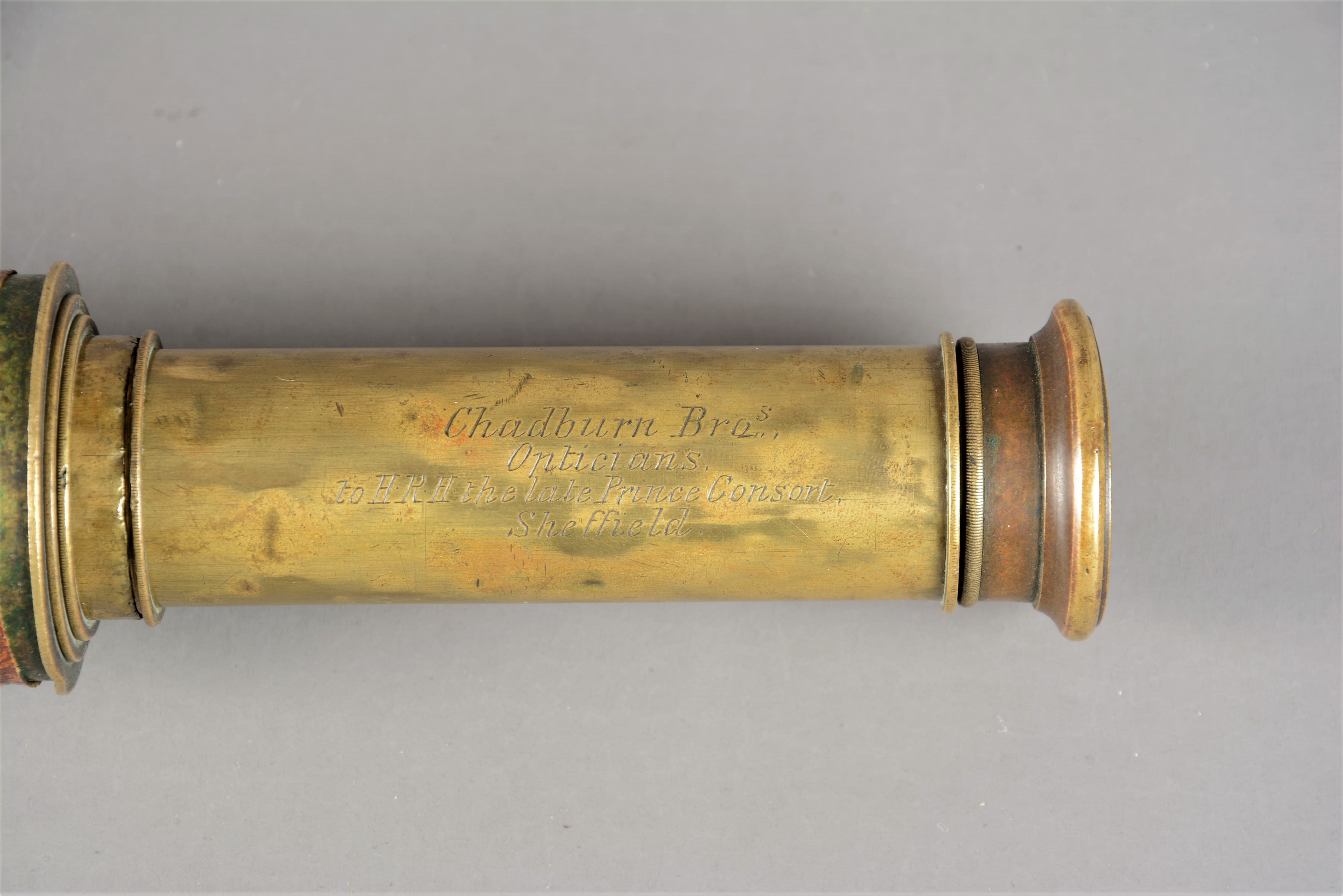 A late 19th Century brass Three-Drawer Chadburn Telescope, signed 'Chadburn Bros, Opticians to HRH