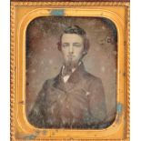 Portrait Daguerreotypes of Gentlemen, wall-hanging quarter-plate (2) and sixth-plate - young bearded