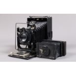 An Ernemann Liliput 6 x 4.5cm and a GOMZ Fotokor 9 x 12cm Folding Plate Cameras, Ernemann body F,