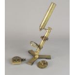 A mid-19th Century brass Abraham & Dancer Improved Compound Monocular Microscope, with eyepiece,