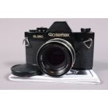 A Rolleiflex SL350 SLR Camera, black, made in Germany, shutter erratic on slow speeds, meter