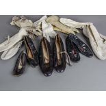 A collection of white flannel baby clothes, 1900 and a collection of children's shoes and gloves