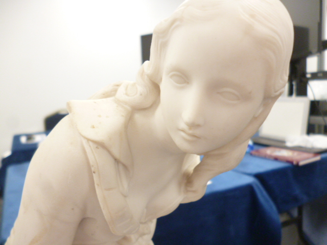 A Victorian John Bell parian porcelain figure of a young lady, 34cm, modelled sat on a rock, with - Image 3 of 8