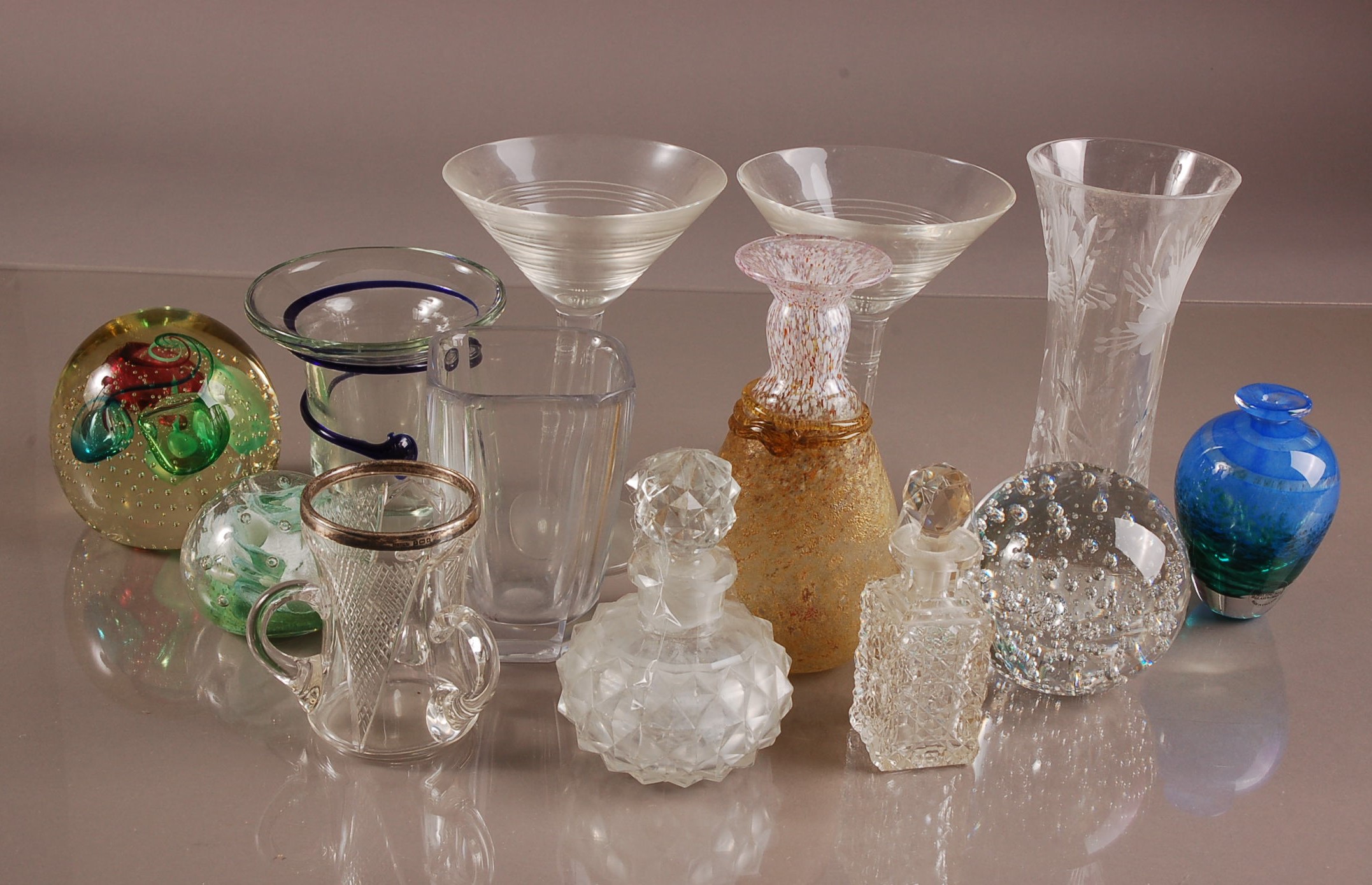 A collection of late 19th and 20th century glass, including a pair of Stuart Crystal Martini