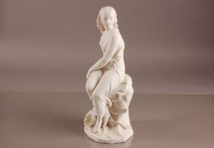 A Victorian John Bell parian porcelain figure of a young lady, 34cm, modelled sat on a rock, with