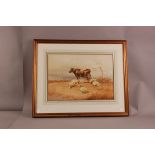 T.S. Cooper ARA (19th century), 35cm by 49cm, watercolour on paper, Cow & Sheep in Landscape, framed