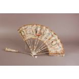 Two 18th century French Marriage ivory and silk fans, 27.5cm, both with finely painted and