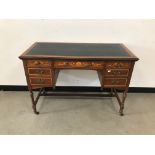 An Edwardian mahogany and inlaid desk, 107cm wide, AF, with leatherette inset top