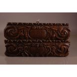 Two 19th century carved wooden panels, 54cm, appear to be pine and varnished, one marked Anno, the