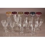 A set of six c1970s Bohemium cut glass wine glasses, together with several other glasses
