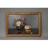 Henry Farmer FRSA (20th Century), 28cm by 43cm, oil on board, Still Life, flowers in vases, signed