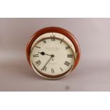 A mid 20th century mahogany cased drop dial wall clock, bezel hinge snapped, having cream painted