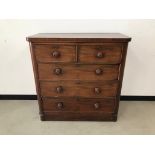 A Victorian mahogany veneered chest of drawers, 103cm high and 105cm high, AF, two short over