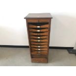 An Art Deco period oak tambour front filing cabinet, AF, 115cm high, top loose and tambour detached