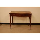 A George III mahogany and inlaid side table, 97cm wide, AF, stained to top