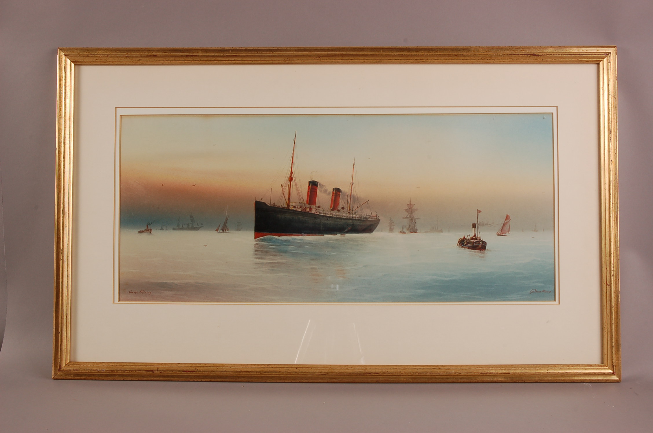 Garman Morris (19th/20th century), 28cm by 66cm, watercolour on paper, On The Mersey, signed and