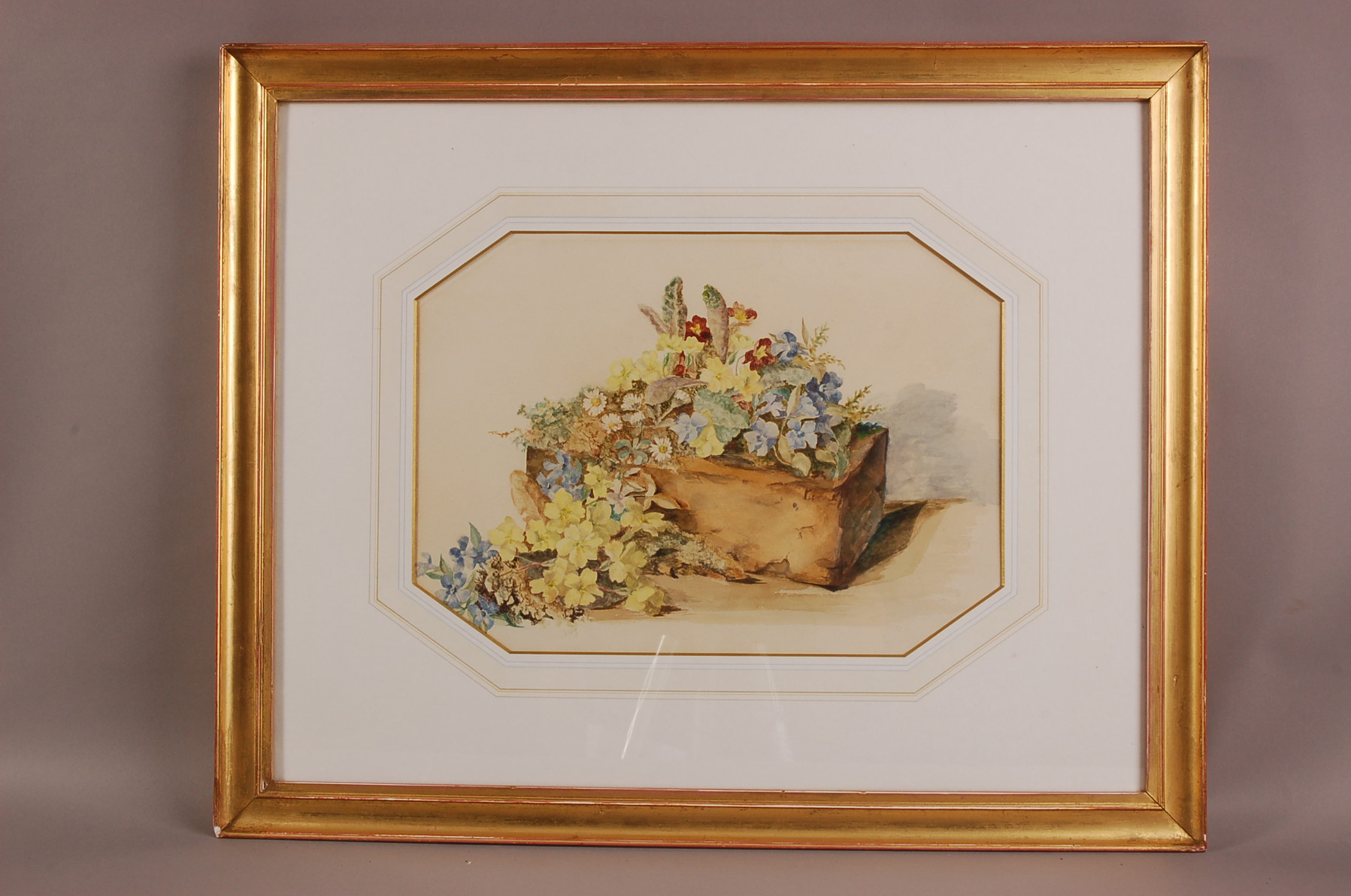 British School (20th century), 29cm by 40cm, watercolour on paper, Planter With Flowers, framed