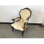 A Victorian carved walnut spoon back style chair, with modern yellow upholstery