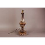 A late 19th or early 20th century marble and gilt metal baluster lamp base, 40cm plus light fitting