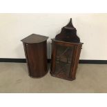 Two 19th century corner cabinets, one mahogany and inlaid example with glazed door, 86cm high, the