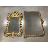 Two gilt mirrors, one late 19th century carved wooden example, 102cm high, the other an over mantle,