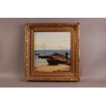John James. Bannatyne (1836-1911), 40cm by 37cm, oil on canvas, Coastal Scene with Fishermen and