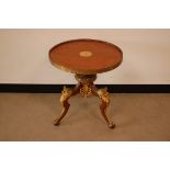 A mid 20th century mahogany and gilt occasional table, nicely mounted with gilt metal owls heads