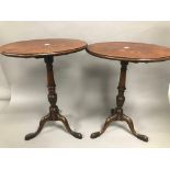 A pair of Victorian wine tables, oval tilt tops, 44cm wide, on tripod bases, 57cm high (2)