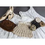 A small collection of 20th century clothes, including three mid 20th century skirts and a polka