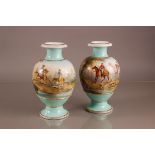 A pair of late 19th century continental vases, probably French, with nicely painted scenes of