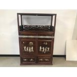 A modern Chinese hardwood and mother of pearl inlaid cabinet unit, 109cm wide and 167cm high, open