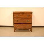 An early Victorian mahogany chest of drawers, AF, 76cm wide, three drawers, stained and damaged