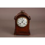 An Edwardian mahogany mantle clock, cm high, hite enamel dial, eight day movement clock height 22cm,