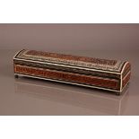 A large early 20th century Vizagaphan caved wooden and inlaid box, 43.5cm, lacks key but can be