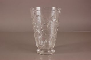 An Art Deco period cut glass vase, 27,5cm high, with cut dragonfly or damsonfily design
