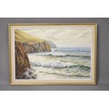 Stephen Hawkey (20th century), 52cm by 75cm, oil on canvas, Cornish Costal Scene, 'Droskyn Park,