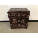 A modern Chinese hardwood and mother of pearl inlaid cabinet, 66cm wide and 77cm high