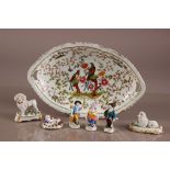Seven 19th and 20th century porcelain items, including a damaged and staple repaired oval dish