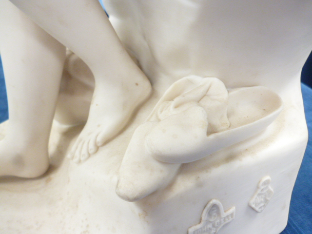 A Victorian John Bell parian porcelain figure of a young lady, 34cm, modelled sat on a rock, with - Image 5 of 8