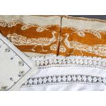 A collection of various linens and laces, 1920s including a pillow slip with ruffled edge