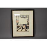 A French Lovers Print, 30cm by 22cm, depicting two lovers sharing a kiss behind a Le Journal