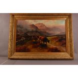 H.R. Hall (19th/20th century), 60cm by 90cm, oil on canvas, Highland Cattle in Landscape, marked