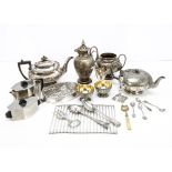 A collection of silver plate, including a nice pair of footed dishes, a small candlestick, milk jug,