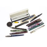 A collection of vintage fountain pens, including a Conway Stewart 84, in box, and a 75, together