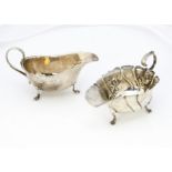 Two first half 20th century silver sauce boats, 4.8 ozt, one with small tear (2)