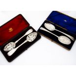 A pair of William IV Irish silver ornate tablespoons by IB, 4 ozt, Dublin 1834, with pierced