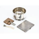 A George V silver porringer bowl, together with an Art Deco period silver cigarette case, 9.2 ozt, a