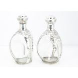 A pair of Haig & Haig dimple glass white metal mounted bottles, with stoppers, marked 925 and Mexico