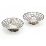 A pair of late 19th century silver oval and pierced bon bon dishes by HA, 7.2 ozt and 15.5cm wide (