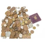A collection of loose British coins, several crowns, half crowns, florins and shillings, pennies and